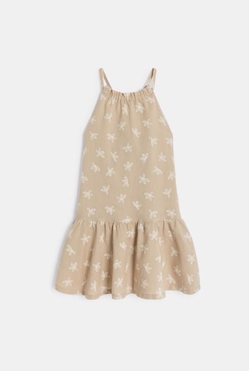 Robe à bretelles en lin imprimé beige Fille 1