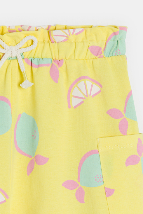 Gelbe Shorts aus Jersey mit Zitronenprint für Mädchen