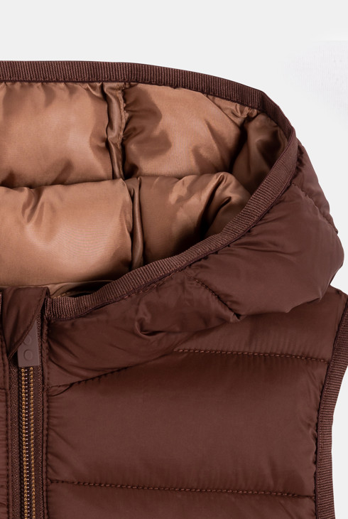 Doudoune sans manches à capuche marron Garçon