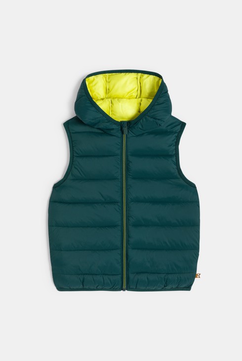 Tamnozelena pernata jakna bez rukava s kapuljačom 2