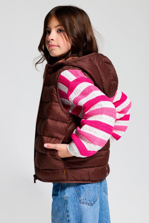 Bruine bodywarmer met kap voor jongens 1