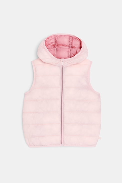 Ärmellose Steppjacke mit Kapuze rosa Mädchen 1