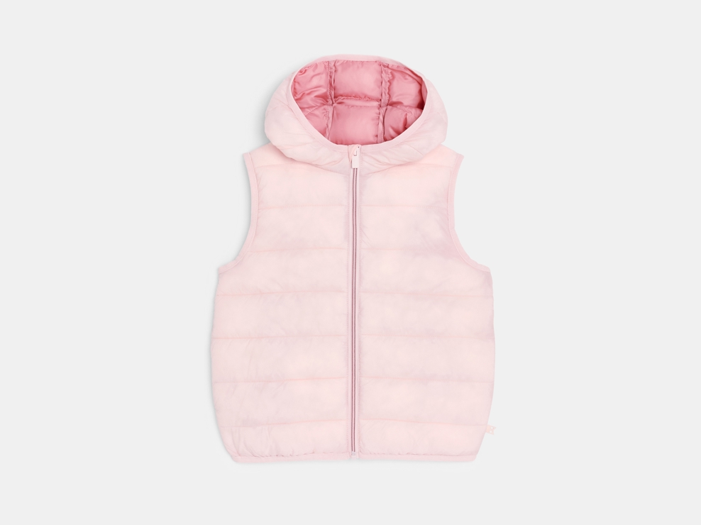 Ärmellose Steppjacke mit Kapuze rosa Mädchen 1