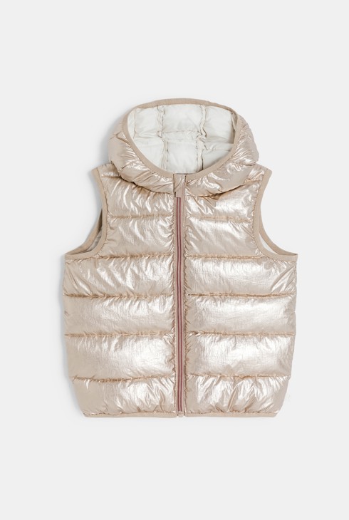 Ärmellose Steppjacke mit Kapuze goldfarben Mädchen 1