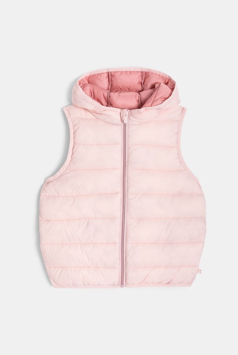Ružičasta pernata jakna bez rukava s kapuljačom za djevojčice 1
