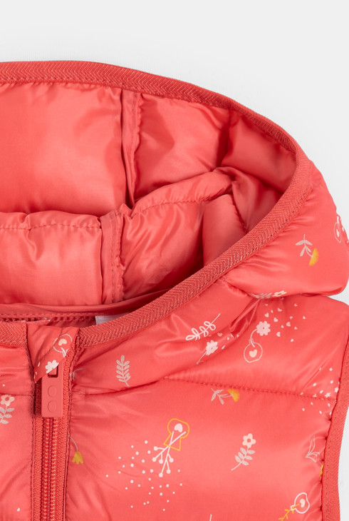 Ärmellose Steppjacke in Orange mit Kapuze für Mädchen 2