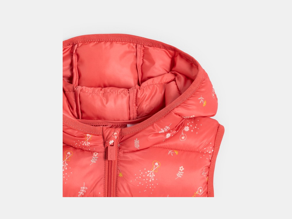 Ärmellose Steppjacke in Orange mit Kapuze für Mädchen 2