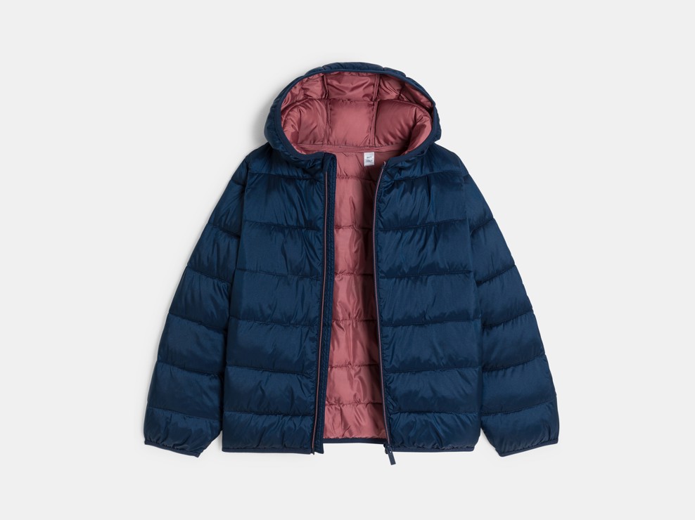 Piumino con cappuccio blu navy tinta unita bambina 2