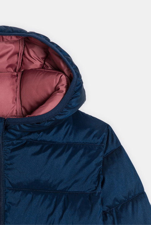 Effen marineblauwe donsjas met kap voor meisjes 2