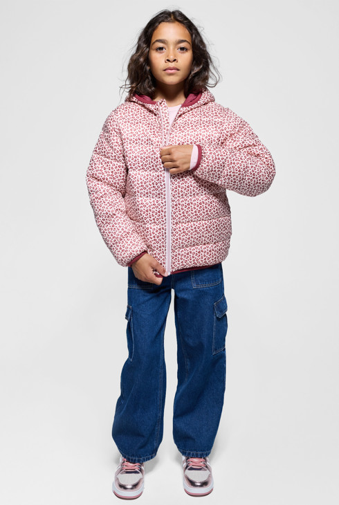 Steppjacke mit Kapuze Leopardenmuster rosa Mädchen 1
