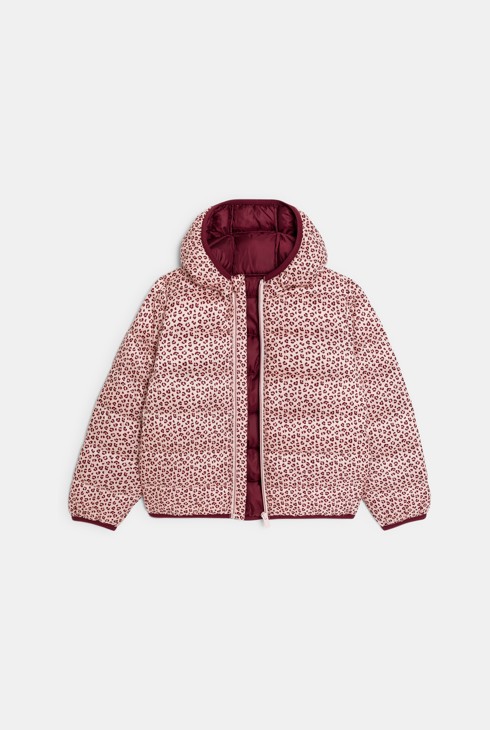 Doudoune à capuche imprimé léopard rose Fille