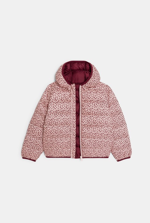 Doudoune à capuche imprimé léopard rose Fille 2
