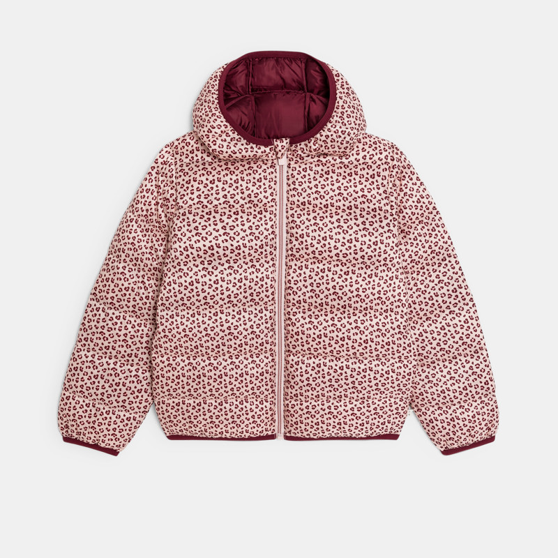Steppjacke mit Kapuze Leopardenmuster rosa Mädchen