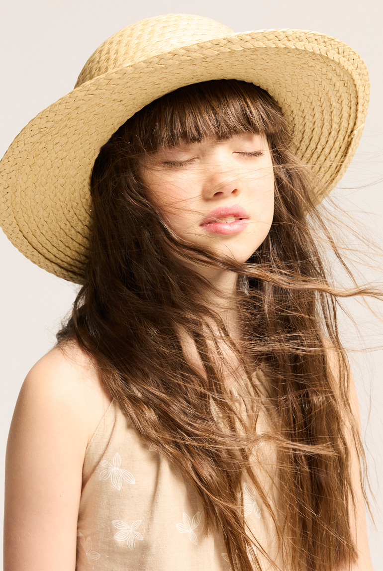 Chapeau de paille à fleurs beige Fille 1
