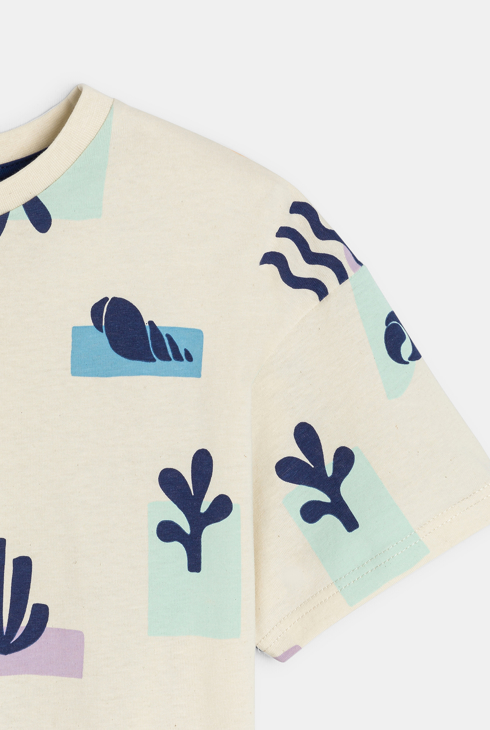 SURFRIDER – beiges Kurzarm-T-Shirt mit Print