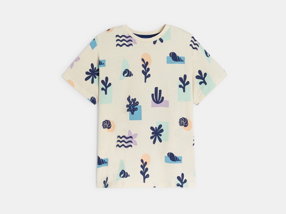 SURFRIDER – beiges Kurzarm-T-Shirt mit Print 1