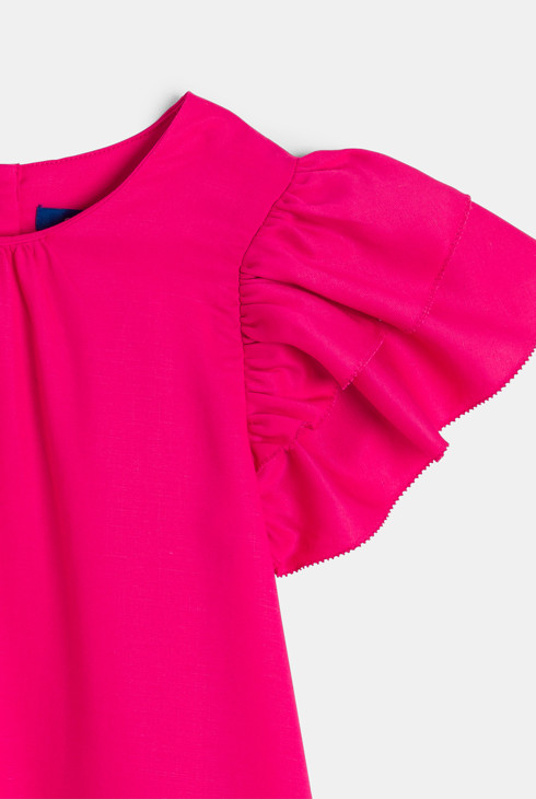 Robe unie à manches courtes volantées rose Fille