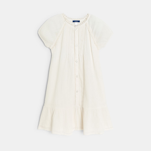 Robe Rétro Romantique Détail Crochet Blanc Fille - Ecru Moyen Fonce - 6A - OKAIDI