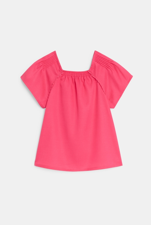 Blouse manches courtes unie rose Fille 1
