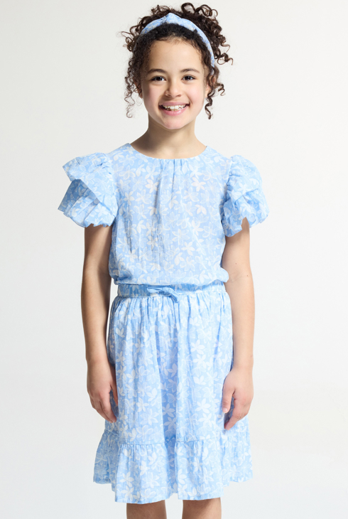 Girl's blue printed ruffle skirt 1