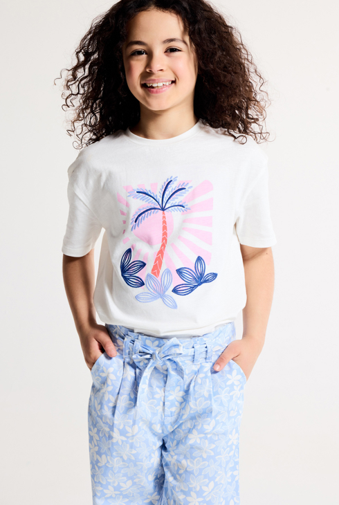 T-shirt manches courtes motif brodé blanc Fille 1