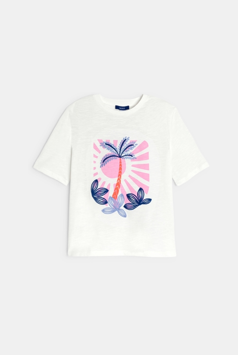 T-shirt manches courtes motif brodé blanc Fille 2