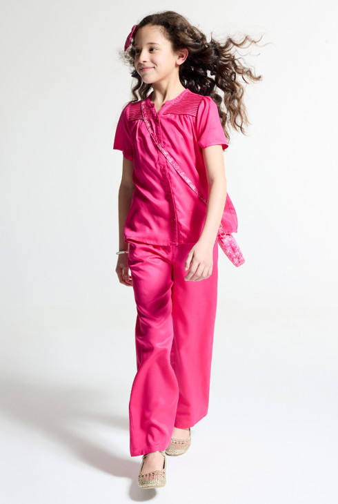 Pantalon de tailleur à pinces rose Fille 1