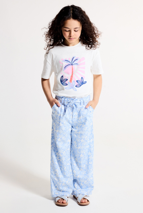 Pantalon large imprimé bleu Fille 1