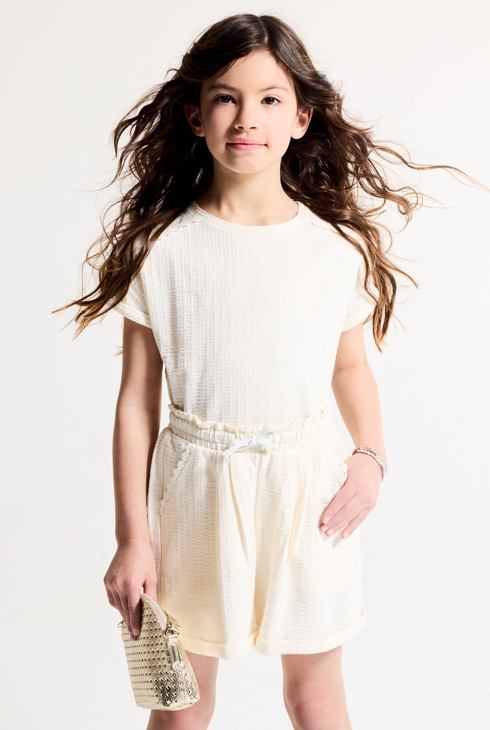 Short en jersey gaufré écru Fille 1