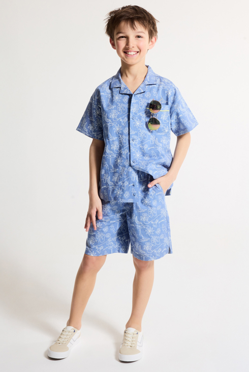 Chemise manches courtes imprimée bleu Garçon 1