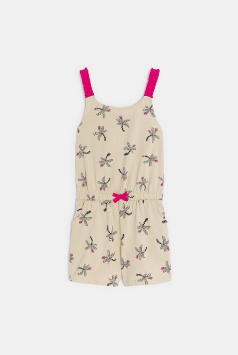 Beige korte jumpsuit met palmprint voor meisjes 2