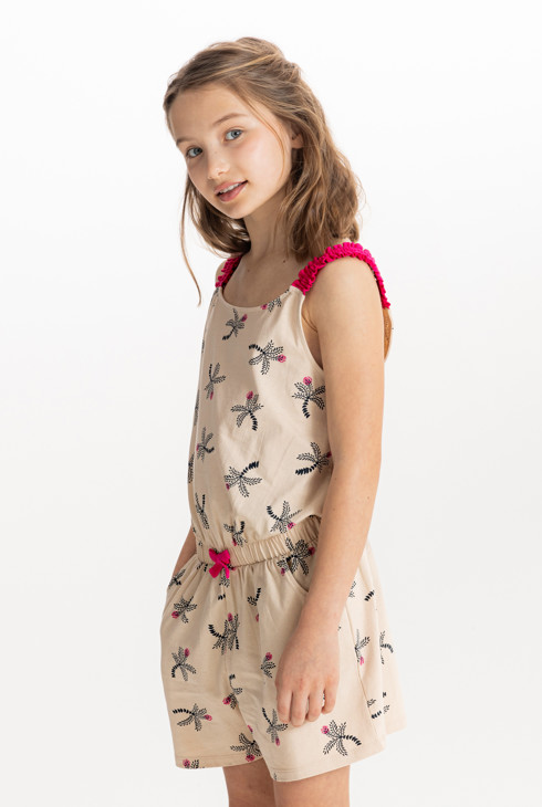 Beige Kombishorts mit Palmendruck für Mädchen 2