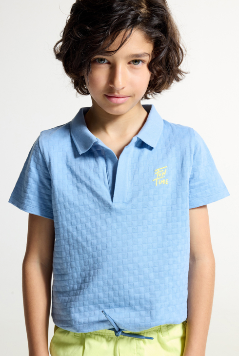 Polo gaufré manches courtes bleu Garçon 1