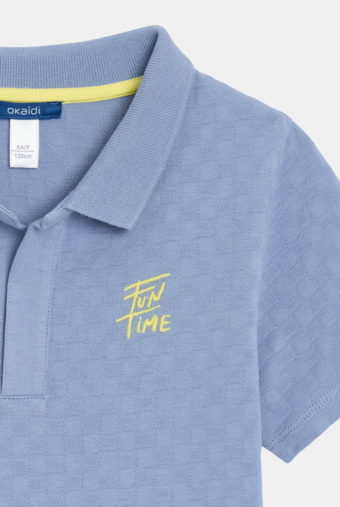 Polo gaufré manches courtes bleu Garçon
