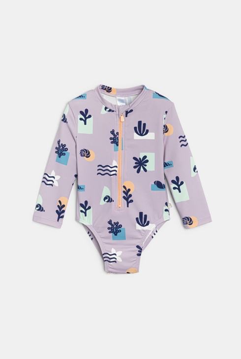 Blasslila Badeoverall mit langen Ärmeln Kleinkind Mädchen 1