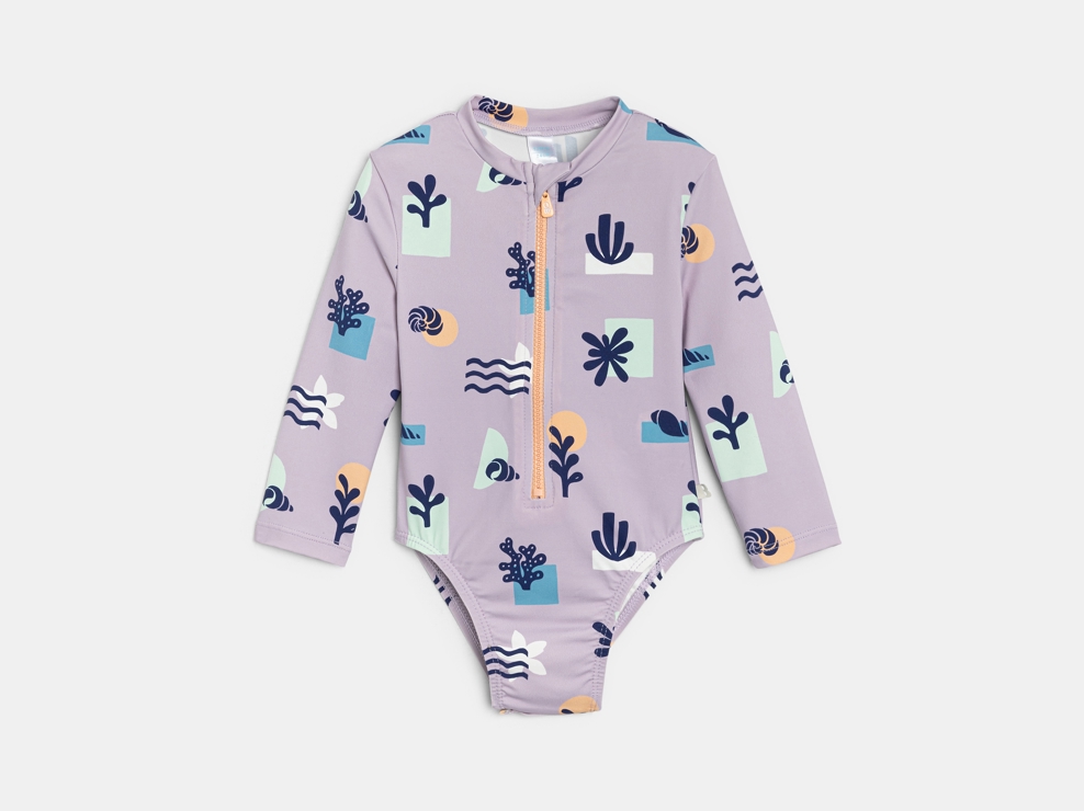 Blasslila Badeoverall mit langen Ärmeln Kleinkind Mädchen 1
