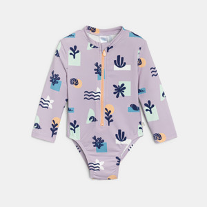 Blasslila Badeoverall mit langen Ärmeln Kleinkind Mädchen