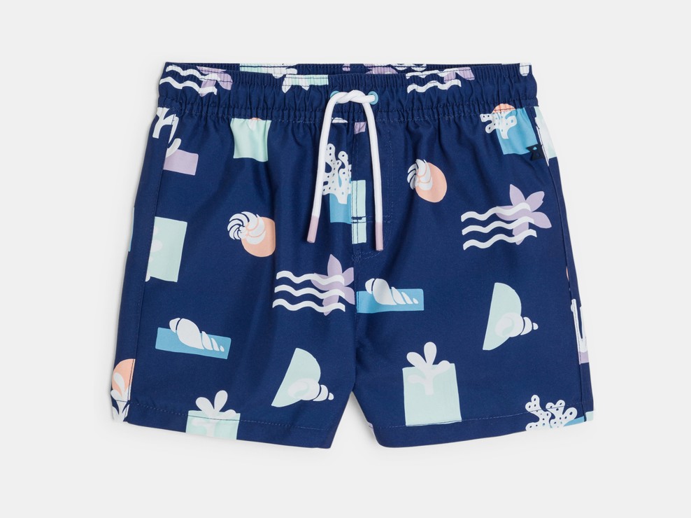 Shorts da bagno blu navy con stampa bambino 1