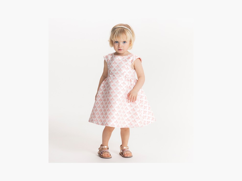 Robe jacquard palmiers rose bébé fille 1