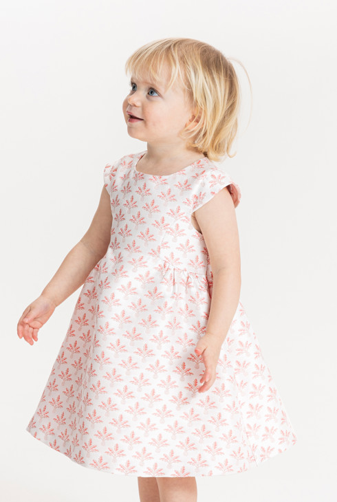 Rosa Kleid aus Jacquard mit Palmen Kleinkind Mädchen 2