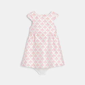 Robe jacquard palmiers rose bébé fille 1