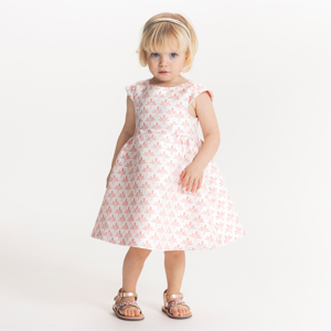 Robe jacquard palmiers rose bébé fille 1