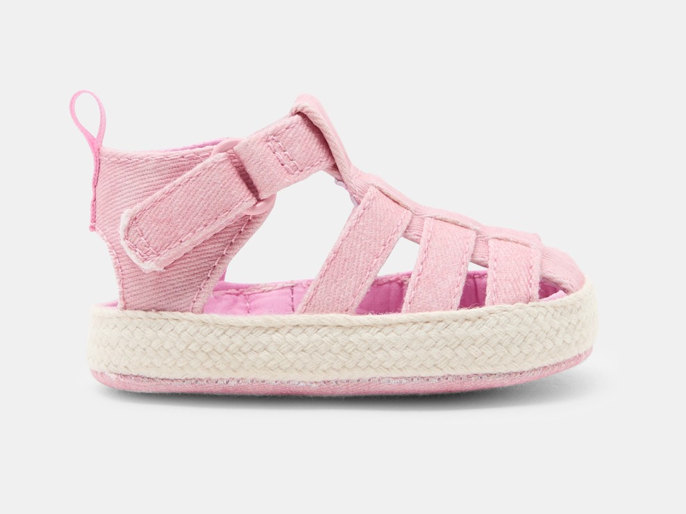 Roze stoffen sandalen met bloemenprint voor babymeisjes 1