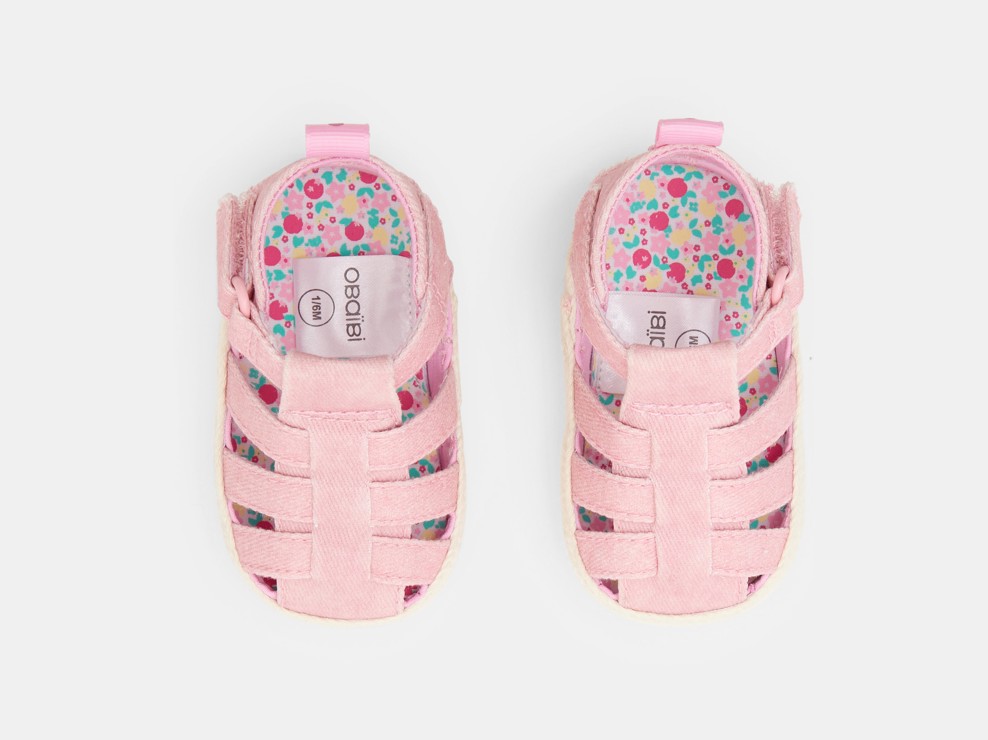 Sandales tissu fleurs rose bébé fille 2