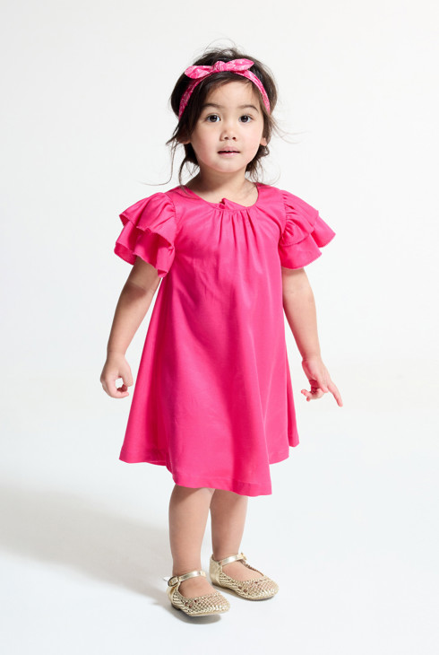 Baby girl's pink dress with ruffled sleeves 1