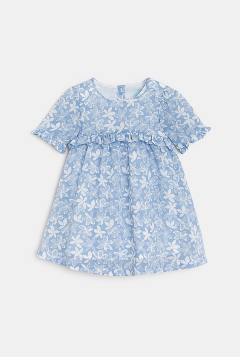 Baby girl's blue floral cotton and linen dress 2