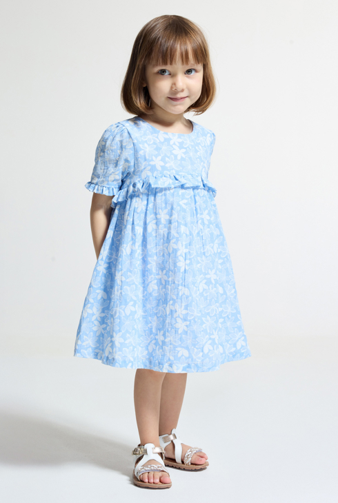 Baby girl's blue floral cotton and linen dress 1