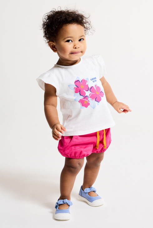 T-shirt fleurs et short rose bébé fille 1