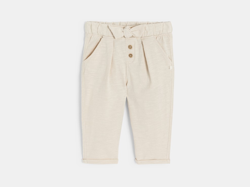 Fließende beige Hose aus Baumwolljersey Kleinkind Mädchen 1