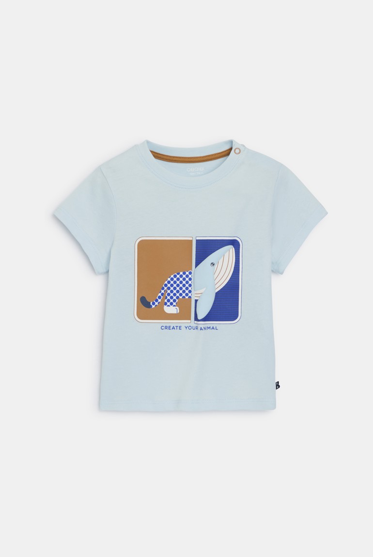 T-shirt ludique animaux bleu bébé garçon 1